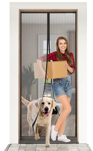 ESMAYULO Moustiquaire Porte 120x220 cm, Moustiquaire Aimantée Facile à installer sans outils. Convient aux animaux de compagnie et aux enfants. Noir