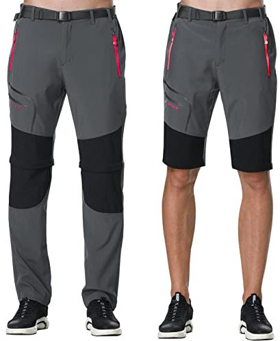 SOLOYEE Wanderhose Herren Sommer – Zip Off Hose Wasserdicht Schnelltrocknend – Outdoor Hosen für Herren mit Gürtel – Abnehmbare Trekkinghose für Wandern, Camping mehr Grau, 3XL