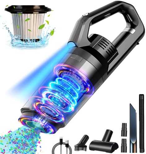 Handstaubsauger,16000Pa Handstaubsauger Akku Testsieger Beutellos,120W Autostaubsauger Stark Mini Nass/Trocken Handsauger Kabellos Staubsauger Mit Lichtfunktion für Haus, Schwarz