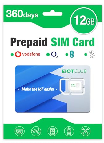 EIOTCLUB Sim Card, Data Only Sim Card for 4G Camera, 4G Wifi Router, Trail Camera, GPS Tracker, Compatible with Vodafone, Three, EE, O2 Networks, Pay As You Go, No Contract, No Credit Check