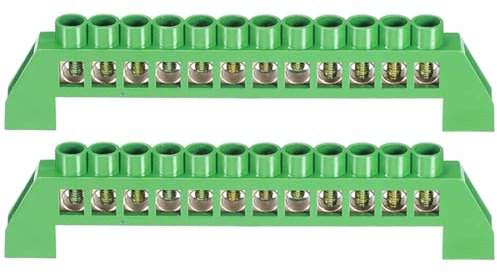 Morsettiera neutra verde a 12 posizioni, barra di messa a terra in ottone, con terminali a vite, per scatola elettrica (2 pezzi)