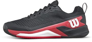 Wilson Rush Pro 4.5 Men's Tennis Shoes, Made from Breathable Mesh, Providing Dynamic Support and Abrasion Resistance, with Lightweight Cushioning, Colour: Black/Infrared/White, Size: 13.5