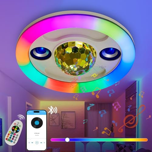 HARPER LIVING RGB E27 LED Light Bulb with Speaker, 30W 2400LM Bluetooth Speaker Light Bulb with Remote Control, Colour Changing Ceiling Light Disco Bulb for Party Birthday KTV Christmas Bar