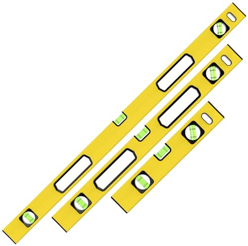ZENO Spirit Level 3 Set | Shock Proof Spirit Level Set | Torpedo Level with Magnetic Base | 3 Bubbles 45° 90° 180° | Yellow & Black | 300mm, 600mm, 1000mm