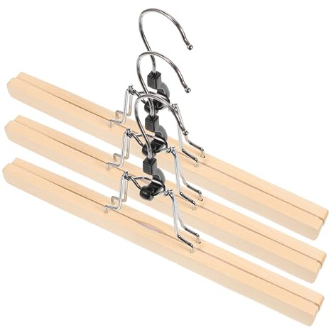 BUGUUYO Lot de 3 Cintres à Pantalons et Jupes en Bois Massif, Pinces Rotatives 360°, 30 Cm, Conçus pour Penderie et Magasin