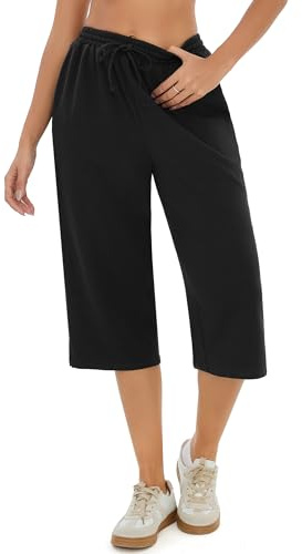 Demegimi 3/4 joggingbyxor för damer, sportbyxor, bomull, träningsbyxor, hög midja, sportbyxor med raka ben, sweatbyxor för löpning, yoga, fitness, svart, XXL