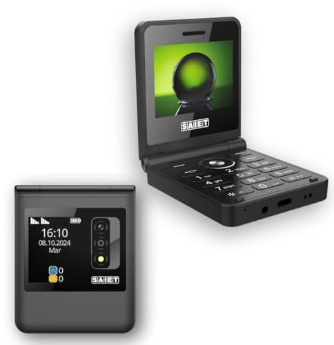 SAIET Be Flip Telefono 4G Compatto e Funzionale, Dual SIM con Doppio Display a Colori e Fotocamera, Flip Phone Dotato di Bluetooth, Sveglia e Torcia, con Audio e Video player Integrato - Nero