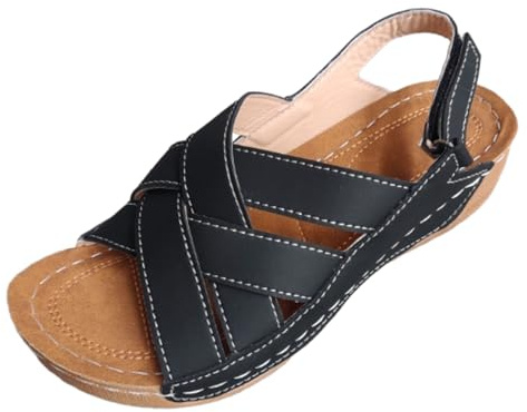 MODSGUE Sandalias de senderismo para mujer, zapatos orthocare, suela suave, zapatos de verano, sandalias de verano, cómodas, elegantes, sandalias de plataforma, zapatos de salud, Negro , 38 EU