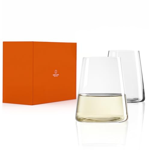 Stölzle Lausitz Weißweinbecher Power 2er-Set 380 ml – Moderne Weingläser ohne Stiel für maximale Aromaentfaltung – Flache Weißweingläser aus Kristallglas – Spülmaschinen- & Stoßfest, Made in Germany