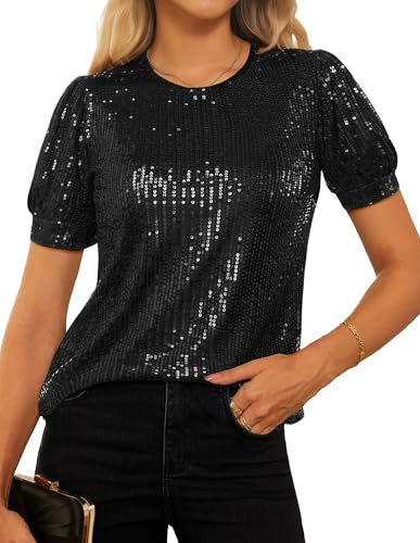 GRACE KARIN Women's Sequin Glitter Tops Short Sleeve Round Neck T-Shirt Blouse for Party Festival Club Prom