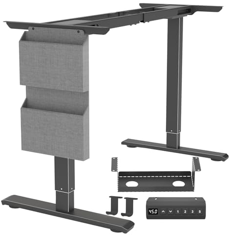 PulvinarVita Standing Desk Frame, Stand up Desk Frame Workstation, Electric Adjustable Legs, 3 Memory Height Settings, with Cable Management Tray and Storage Bag, 2pcs Headphone Hook