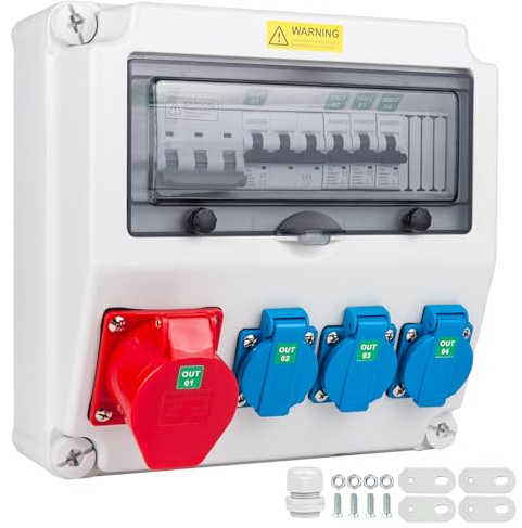 KNMlPJD Stromverteiler mit CEE Steckdose 16A Aufputz Baustromverteiler mit Fi Schalter Typ A, 40A 30mA RCBO Wandverteiler starkstrom steckdose für den Innen- und Außenbereich