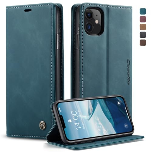 Ottcooed Skal för iPhone 11, premium PU-läder flip Läder Vikbart Skyddande Fodral Plånbok [Hölster med klaff, Magnetisk, kortfack] Wallet Leather Case Cover för iPhone 11, Blå grön