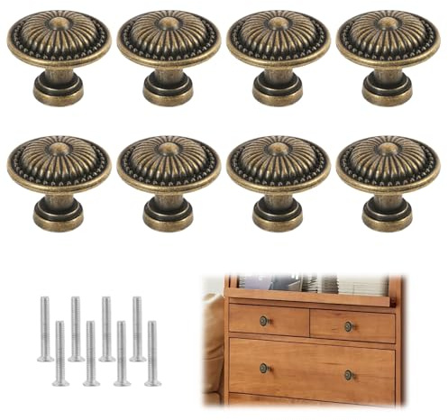 Poignée de Meuble Ancien, 8 Pièces Boutons de Meubles 26 mm avec Vis, Bouton de Meuble Vintage en Alliage de Zinc, Poignée Meuble Rétro Bronze pour Tiroirs, Armoires, Cuisine, Salle de Bain, Commode