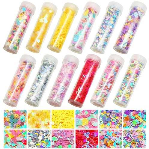 12 PCS Sequins Glitter for Kids and Adults Holographic Chunky Resin Accessories Craft Cosmetic Makeup Glitter for Nail Art DIY Art Crafts Making Embellishments Cellphone Decorations (StyleA)