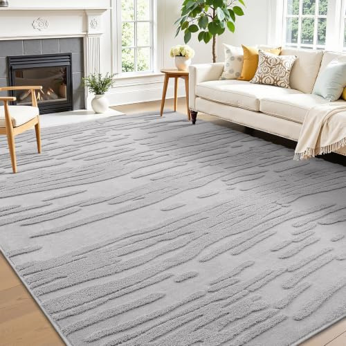smiry Rugs Living Room, Extra Large Area Rugs for Bedroom, Machine Washable Anti Slip Short Pile Soft Carpets for Kids Room Bedroom - 120 x 160 cm, Light Grey