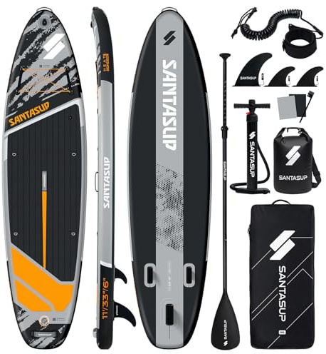 Tavola da Paddle Gonfiabile, 11' Nera Stand Up SUP per Adulti e Giovani di Tutti i Livelli di Competenza, Design Largo e Antiscivolo. Paddleboard Gonfiabile con Accessori Premium e Borsa Impermeabile