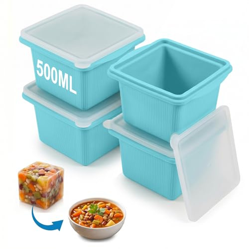 DRADERCH 4 Piezas Molde de Silicona para Congelar Sopa, 500ml con Tapas