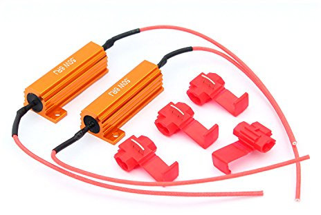 Taikuwu 2-Pack 50W 6 Ohm LED Load Resistors - Hyper Flash Fix for Turn Signal Lights, License Plate Bulbs | Error Canceller with 4 Quick Wire Clips