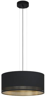 EGLO Pendelleuchte Esteperra, 3 flammige Hängelampe Vintage, Retro, Hängeleuchte aus Stahl und Textil in Schwarz, Gold, Esstischlampe, Wohnzimmerlampe hängend mit E27 Fassung, Ø 53 cm