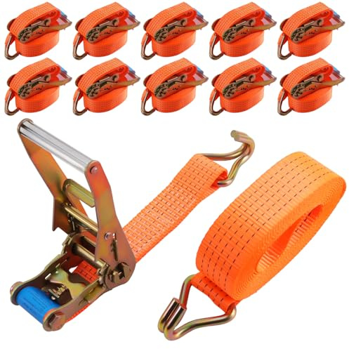 maXpeedingrods 10 x Lashing Straps Ratchet Strap Tie Down 5000kg x 6m x 50mm Heavy Duty Trailer Tension Belts with Iron Handle and Double J Hook 5000kg 5Ton