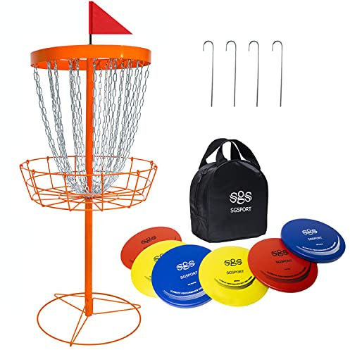Cesta de golf de disco con discos, objetivo de golf portátil con cesta de campo de golf de disco resistente de 24 cadenas, viene con 6 discos con bolsa de transporte, multicolor disponible.