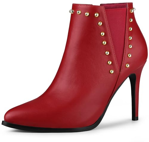 Allegra K Botines de tacón alto con cremallera y punta puntiaguda para mujer rojo 39