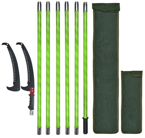 Sierra de podar de mano, mango de 6,4 m, longitud ajustable. Herramientas de jardín, pértiga telescópica para poda de palmeras de largo alcance, bolsa de transporte. Corta limpio y rápido ramas altas