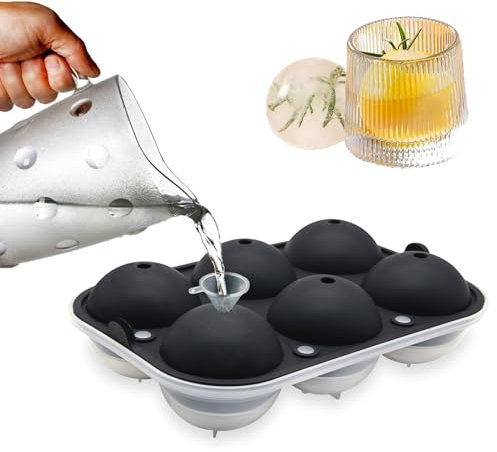 Moule à glaçons boule, moule à glaçon rond avec entonnoir- 6 grandes boules à glaçons 2.5in(6.35cm), Moule glaçons en plastique pour boissons, Bac a glaçons Sphérique