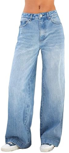 Awayhall Donne Gamba Larga Jeans Gotico Baggy Denim Pantaloni a Vita Alta Punk Sciolti Pantaloni Diritti e Ragazza Streetwear