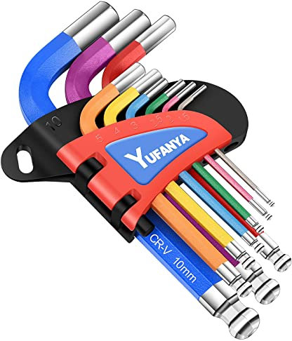 YUFANYA 9PCS Allen Key Set,Short Arm Metric Hex Wrench Set,Ball End Hex Key Set with Multi Colour Coded,Sizes 1.5-10mm for Bicycle Repair,Furniture Assembly,Appliance Repair,Household DIY