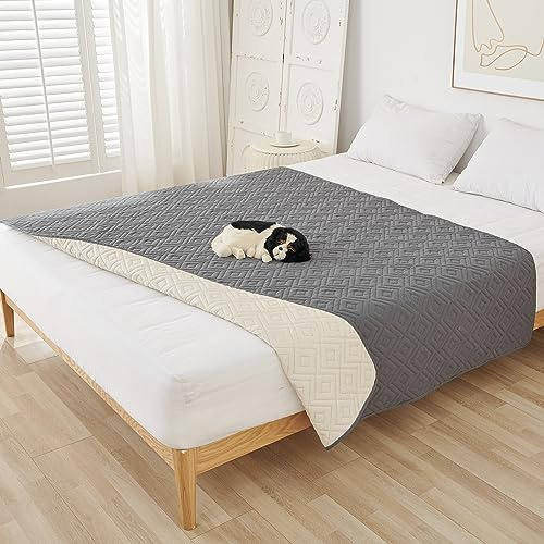 LUKDUNG Manta impermeable para perros de 210 x 305 cm, antideslizante, alfombrilla resistente para perros grandes y pequeños, protección para sofá, cama, asiento de coche, color gris