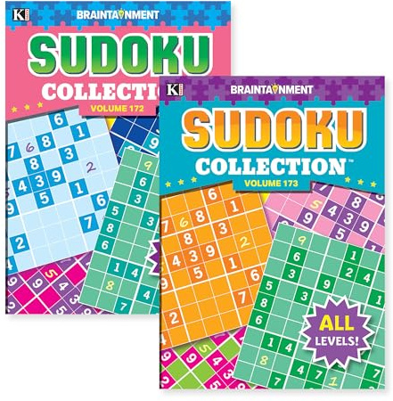 BAZIC Products Kappa Sudoku Books – Beginner to Expert Puzzle Set, Mindful Brain Games and Variety Sudoku Alternative to Crossword or Wordle, 2-Pack