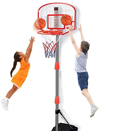 Basketställ, bärbart elektroniskt basketställ för ungdomar med resultattavla, höjdjusterbart, lämpligt för trädgård, trädgård