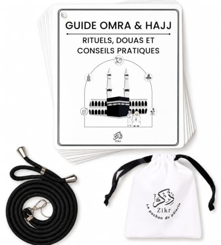 Zikr Guide Omra et Hajj De poche – Cartes de Pèlerinage Étape par Étape avec douas, tour de cou et pochon - Cadeau musulman