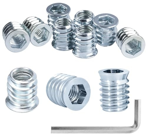 80 Pièces Insert Fileté Bois, M8 x 15 mm Insert Bois Écrous à Visser, Inserts Filetés Manchons à Visser, Manchon Douille Filetée à Six Pans Creux pour Meubles en Bois