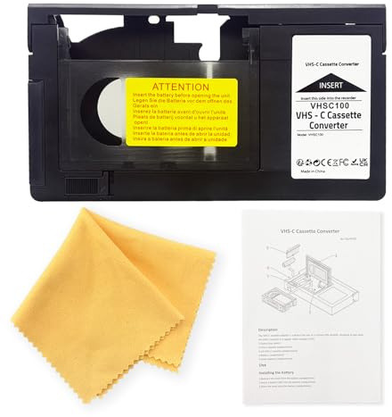 Motorized VHS-C to VHS Cassette Adapter - Ideal for VCR Player, VHS Tape for Camcorder to Digital Converting（Not Compatible with 8mm/Minidv/Hi8） with Yellow Lens Clean Cloth