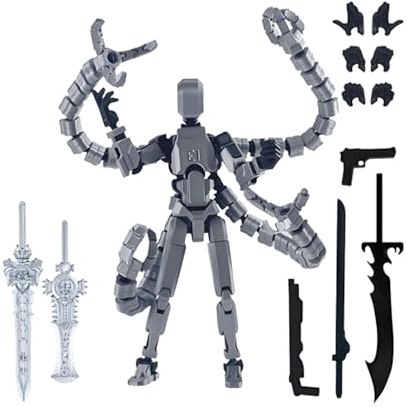 Generico T13 Action Figure Set (Assembly Completato), Personaggi Giocattolo D'azione Con 7 Armi E 3 Set Di Mani, Robot Multi-articolazione, Decorazioni Desktop Per Gli Amanti Del Gioco Giocattoli