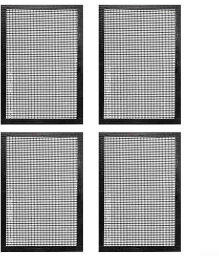 ZWEquipint återanvändbara nonstick grillmattor 4-pack, värmebeständigt PTFE grillnät för gasol elektriska grillar luftfritös, enkla att rengöra svarta rutnät 40 x 30 cm (svart 40 x 33 cm kant)