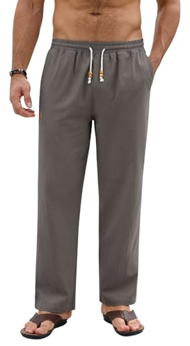 heekpek Pantalon Homme Coton Léger Jogging Homme Ete Décontracté Pantalon | Taille Elastique, avec Cordon de Serrage et Poches, Couleur Unie pour Les Vacances Plage Quotidien