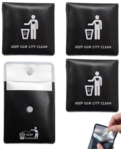 BTACGWP Ceniceros Portátiles x4, Fundas de Bolsillo Estancas e Ignífugas, Sistema Antiolores para Cenizas, Accesorio Seguro para Viajes y Playa, Negro