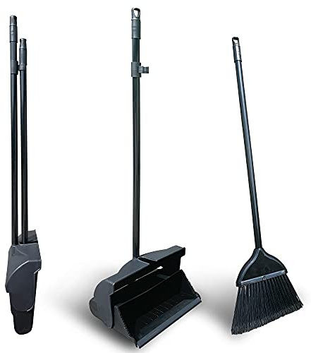 Long Handled Dustpan and Brush Set, Self-Closing Lid Upright Large Dustpan and Soft Broom Indoor Both with Strong Metal Handle − Tall Dustpan and Brush Set by The Dustpan and Brush Store
