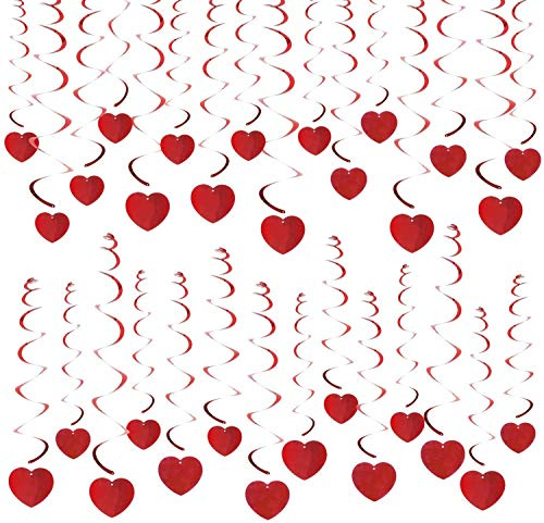 HOWAF 30 Piezas Guirnalda Corazones Rojos San Valentín Colgar Decoración de Remolino Adornos de Espirales Techo Serpentinas para Bodas, Compromiso, San Valentín Decoracion