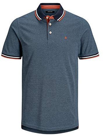 Jack & Jones Herren Slim Fit Polo Shirt JJEPAULOS Uni Sommer Hemd Kragen Kurz Arm Basic Pique Cotton, Denim Blue , XXL