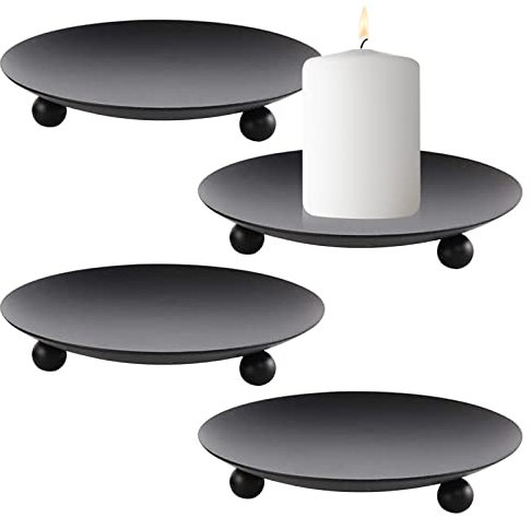 FYting 4 Stück Kerzenständer, Kerzenhalter für Adventskranz, Metall Deko Kerzenleuchter Kerzen Ständer für Weihnachts Hochzeit Essen Heim-Party-Dekoration, 9.5 x 1.5 cm (Schwarz)