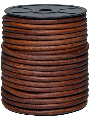 Cords Essentials Round Leather String Cord 6mm Distressed Saddle 5.5 Yards