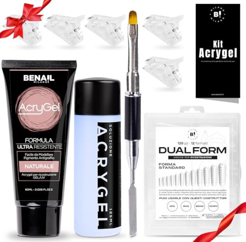 Benail | Kit Acrygel Unghie Completo, HEMA Free, TPO Free, Acrygel per Unghie Ricostruzione, Kit Polygel, Gel Unghie Ricostruzione, Resistente fino a 5 Settimane con Dual Form