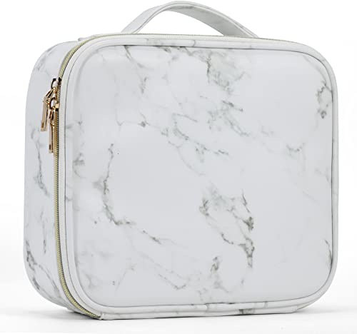 Joligrace Makeup Bag Cosmetic Case Vanity Travel Beauty Box Make Up Train Case Hairdressing Tools Organiser with Adjustable Compartment PU Leather, Marble Pattern