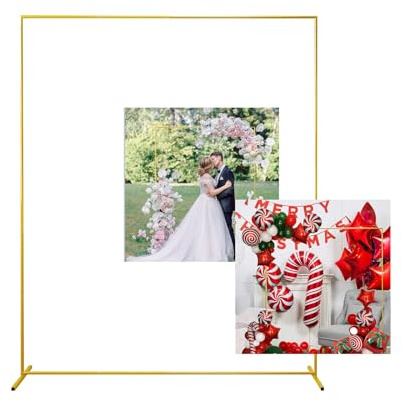 Gold Wedding Arch Backdrop Stand, 6.6FT*5FT Square Balloon and Flower Metal Aluminum Frame for Ceremony, Anniversary, Party, Baby Shower Photo Booth Decoration.