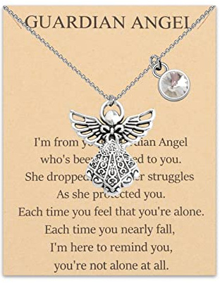 Collier BNQL avec pendentif ange gardien et pierre de naissance pour 12 mois, collier avec pendentif ange gardien et bijou en pierre de naissance pour femmes et filles